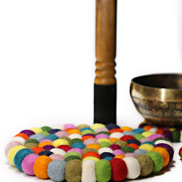 Nepalese Handmade Colored Felt Singing Bowl Mat and Coaster