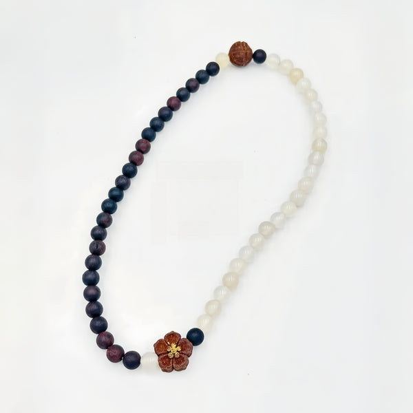 Tai Chi Wrist Mala with White Chalcedony and Agarwood